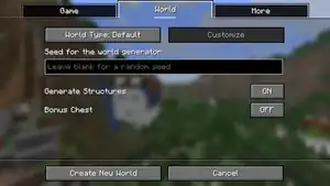 The "World" tab of the world creation screen.