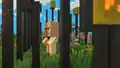A villager inside a cage, staring in the distance full of regret