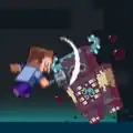 Steve slaying the Warden with a mace.