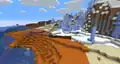 A badlands biome and an ice spikes biome generated next to each other.