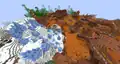 A rare biome transition of a colder biome touching a warmer biome (e.g. badlands and ice spikes).