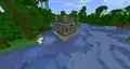 Rear view of a jungle pyramid generated on the water.