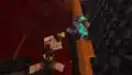 Noor fighting a piglin brute with a mace.