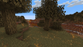 Leaf litter inside a wooded badlands biome, on the ground.