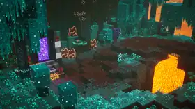 MCD Warped Forest Sub-mission (Start).png: Infobox image for Warped Forest Sub-mission the dungeons mission in Minecraft