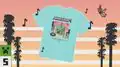 A t-shirt with an illistration of a creeper head in a mega taiga with a music disc on the side. It comes in different colors.