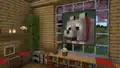 A screenshot of an in-game painting of Dennis, the wolf character from A Minecraft Movie.