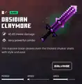 An obsidian claymore within the inventory.