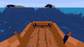 A bubble column sinking a boat ridden by the player.