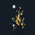 Official T-shirt artwork "Tight Spot" featuring Steve and hostile mobs. Made by JINX.