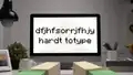 Alex types the gibberish phrase "dfjhfsorrjfhjy hardt totype" on a computer.