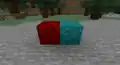 A comparison of a warped wart block and a Nether wart block.