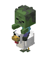 A chicken jockey walking