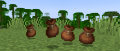 Some bundles floating next to a jungle.