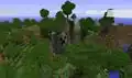 A creeper statue made of cobblestone.