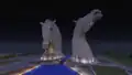 Kelpie statues.