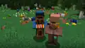 Wandering trader and cartographer in front of sheep