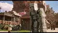 An iron golem in the village