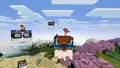Multiple happy ghasts and players with the Vibrant Visuals shaders enabled