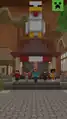 A frame from the Hero Pack trailer showcasing the Gang in front of a reimagining of the restaurant in Minecraft.