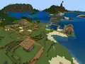 The Coastal Village seed template thumbnail, a plains village with an ocean.