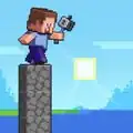 Steve towering above the surface with cobblestone and a mace.
