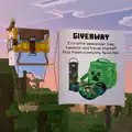 Happy ghast carrying a sign that showcases giveaway items