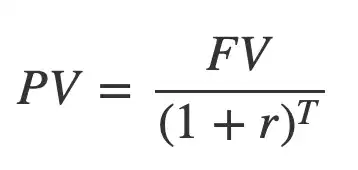present value of future value given some return or risk r with over a time T