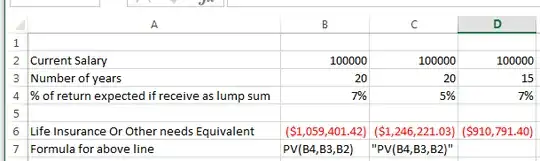 Cropped screenshot of example using Excel