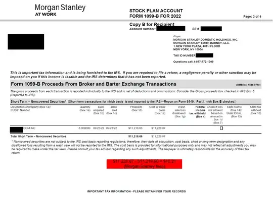 1099-B of RSU shares sold to cover taxes