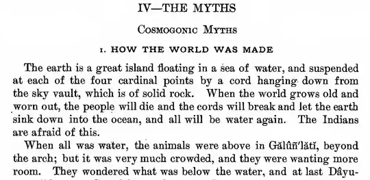 Cherokee Cosmogonic Myths, part of page 239, How the world was made