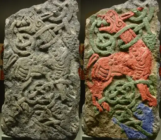 carving on St. Oswald's Priory cross