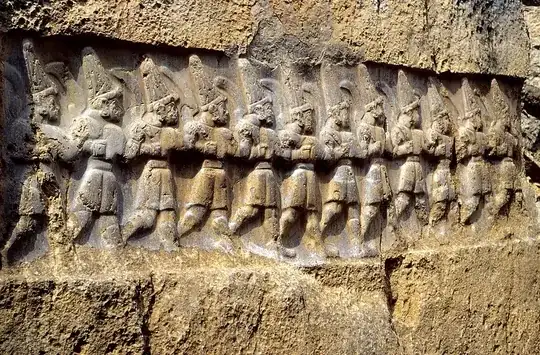 Twelve Hittite gods of the Underworld in Yazilikaya, a sanctuary of Hattusa