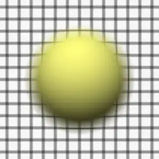 Render 5: Sphere in front of a grid plane, focus between grid and sphere