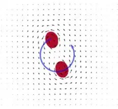 Vortices with the same polarization.