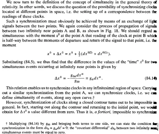 Explanation of clock synchronization in Landau & Lifshitz classical theory of fields