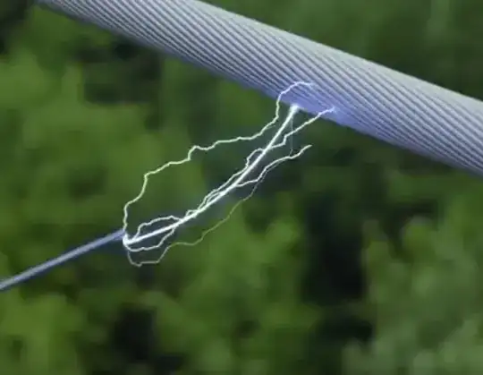 Standing discharge between wand and power line