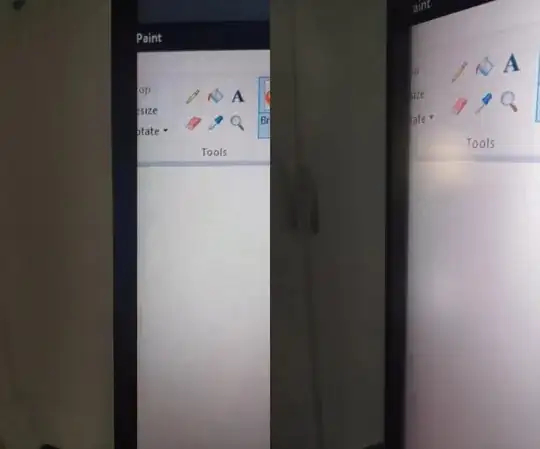 Screens at similar angles as above, but now displaying a bright image.