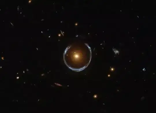 Einstein ring due to a distant galaxy that is lensed by a nearby massive galaxy