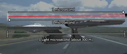 Spaceship sitting on Earth. Light takes one microsecond each direction.