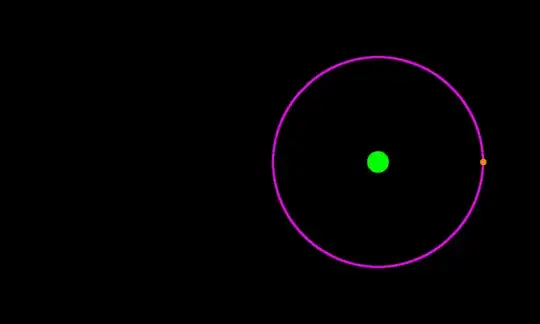 A green planet, an orange spacecraft, and a magenta circular orbit line.