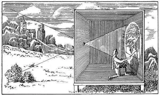 illustration showing the camera obscura image on only the opposite wall, with 1 foot of margin on the top and bottom