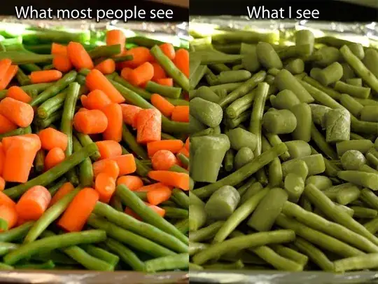 carrots and green beans appearing to be the same color