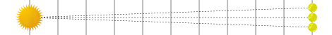Three tennis balls at the same distance of the massive object