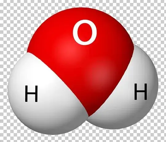 Image of oxygen atom bonded with hydrogen atoms on a side. The whole thing is shapd like a micky mouse face.