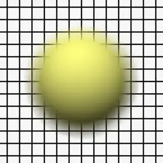 Render 2: Sphere in front of a grid plane, wide aperture, grid in focus
