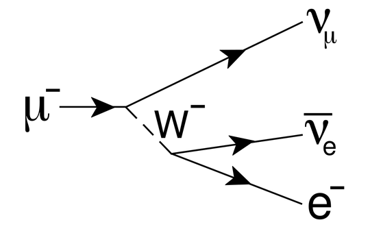 Decay of muon into an electron and a neutrino