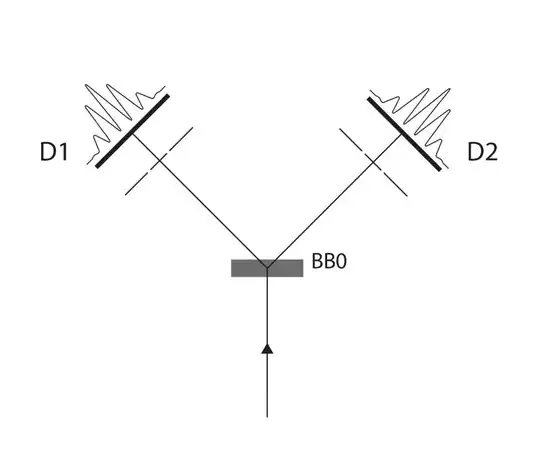 FIG.1 Two photons entangled travelling towards two double slits, completely symmetric.