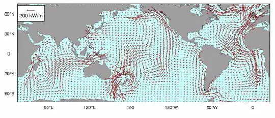 Image that depicts the energy flow of the M2 tidal component. See text below.