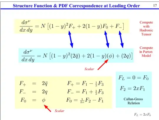 Outline of relation between structure functions in {F1,F2,F3} basis and helicity basis. 